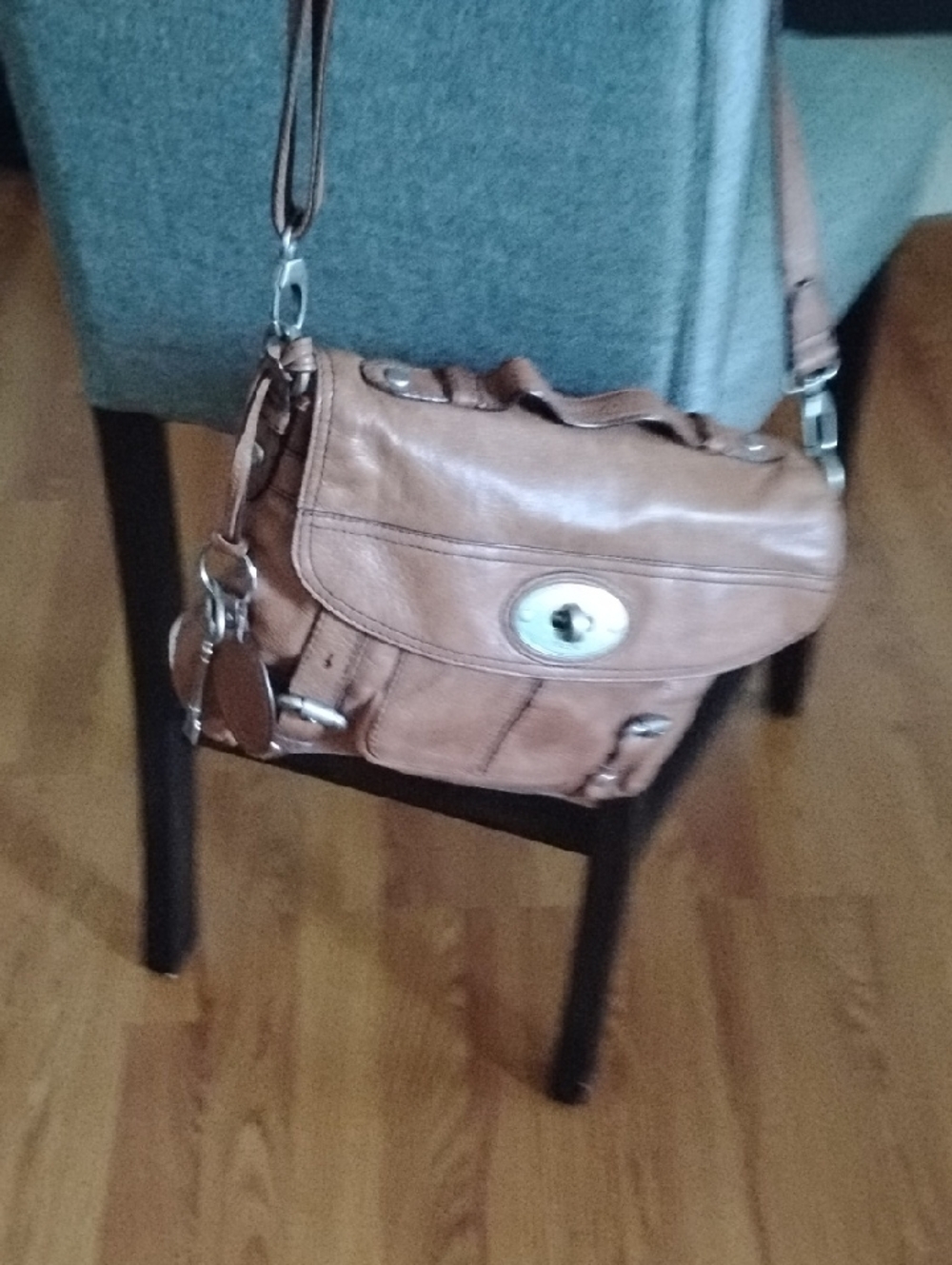 Fossil Tan Leather Turn-Lock Crossbody Bag